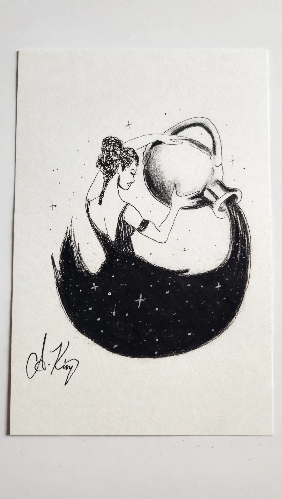 Aquarius — Ink Pen & Charcoal