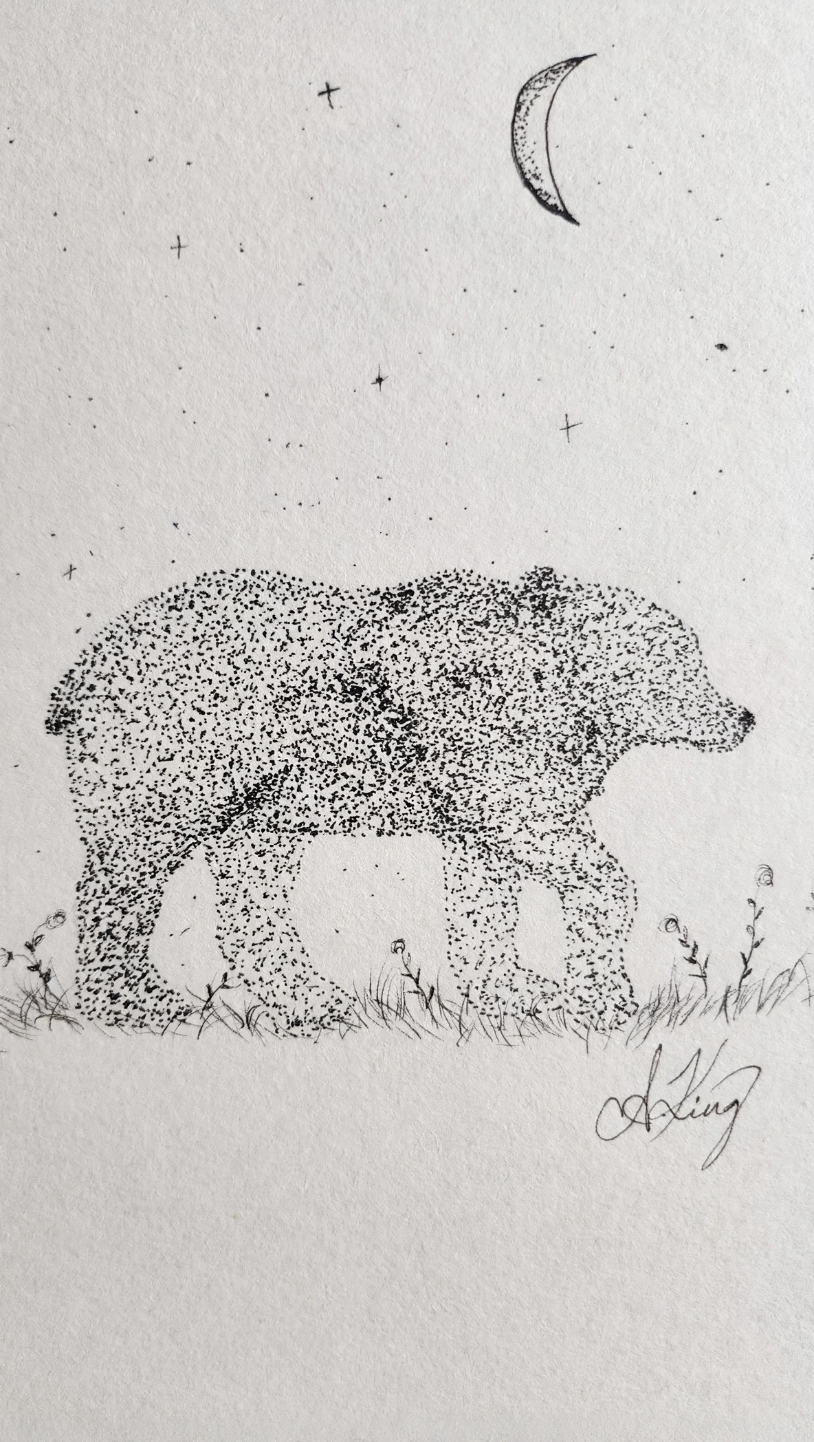 Midnight Stroll — Stippled ink