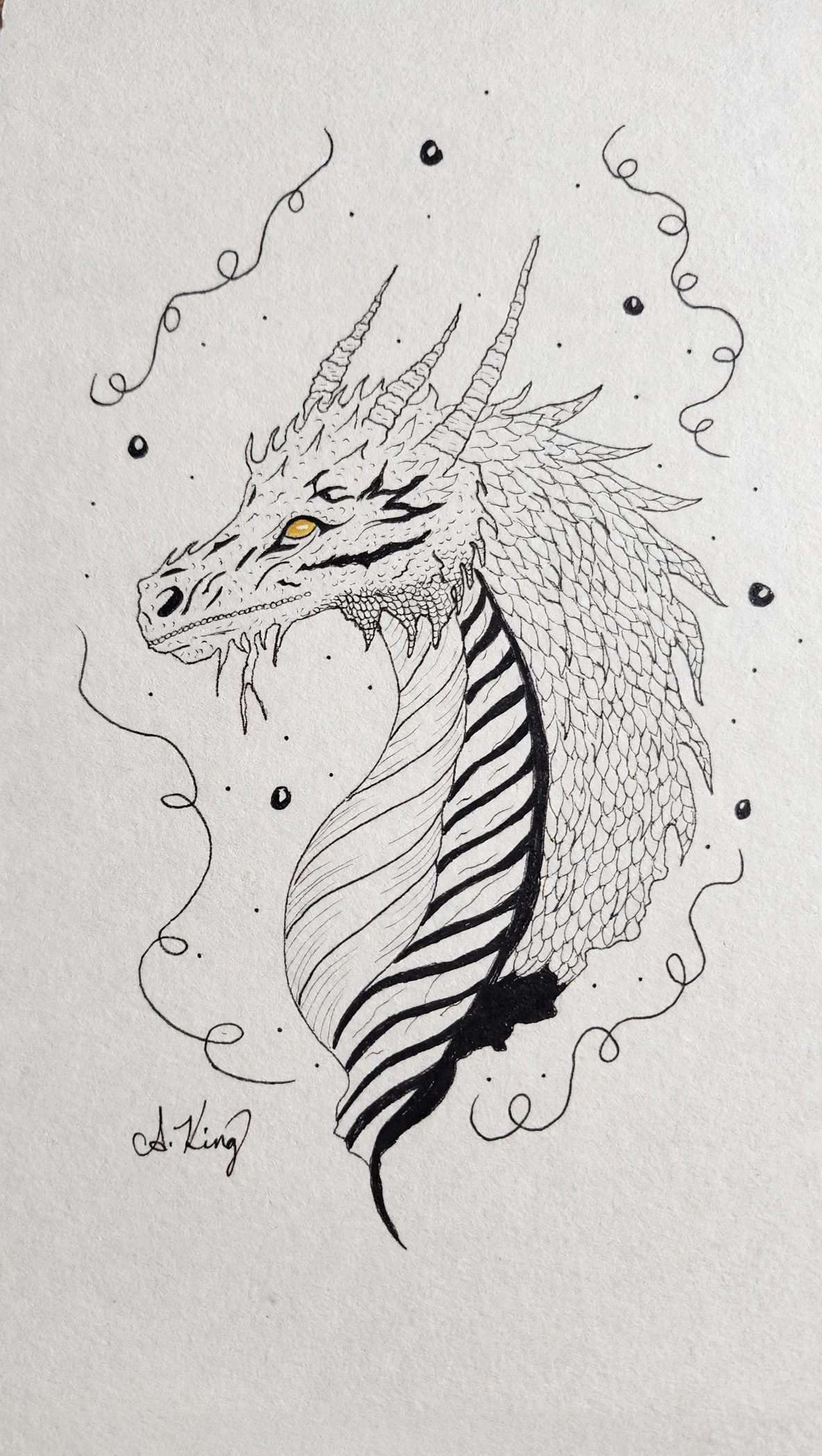 Dragon — Ink Pen & Gold Accent