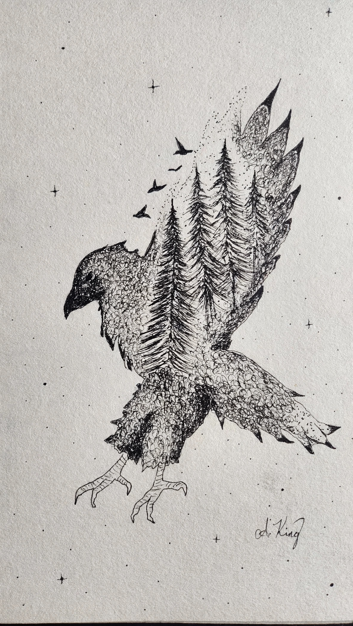 Above the Pines — Stippled ink